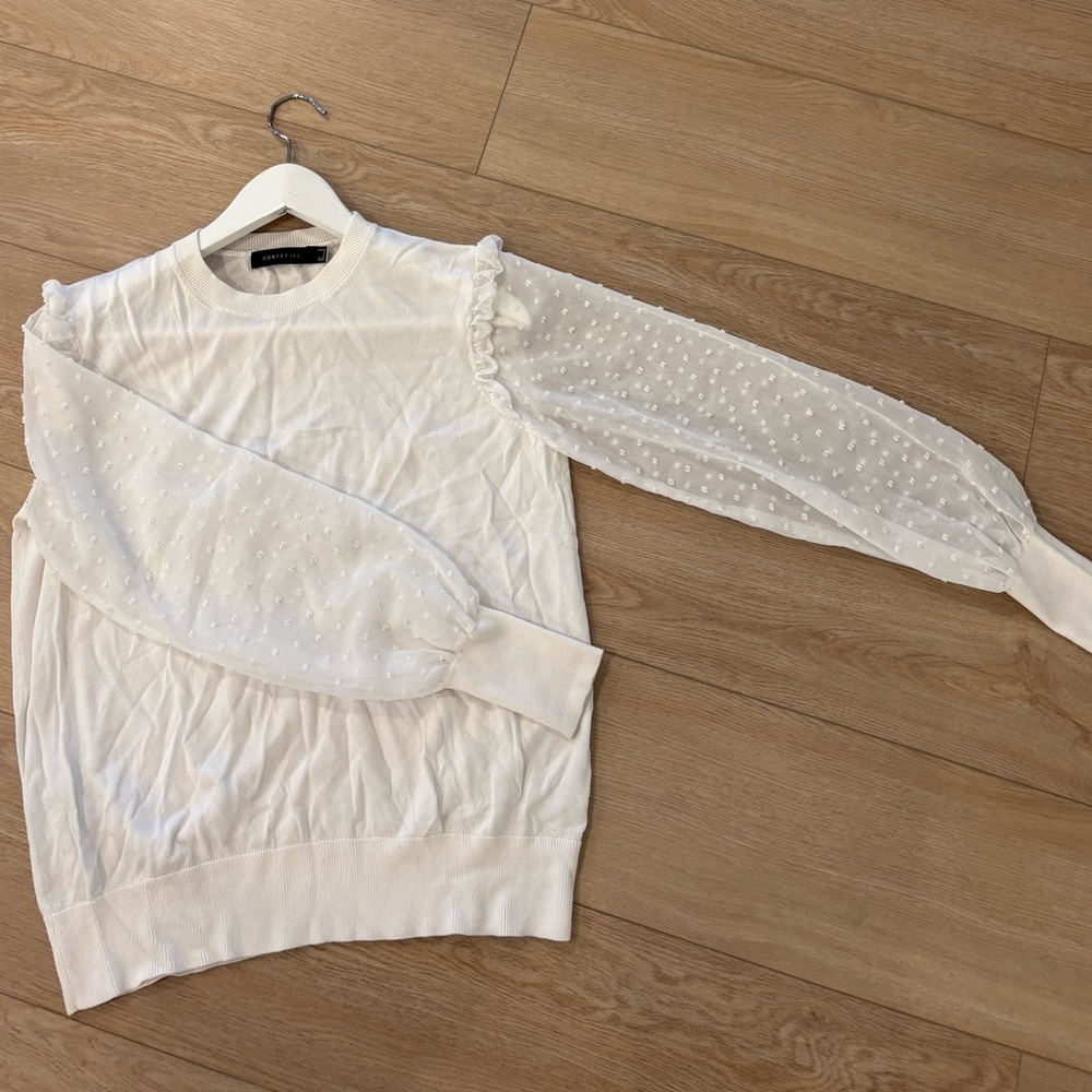 Cortefiel Elegant White Blouse with Sheer Sleeves